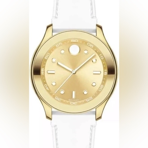 Movado Bold Gold and White Silicone Strap Sporty Quartz Watch NWOT - Picture 1 of 14